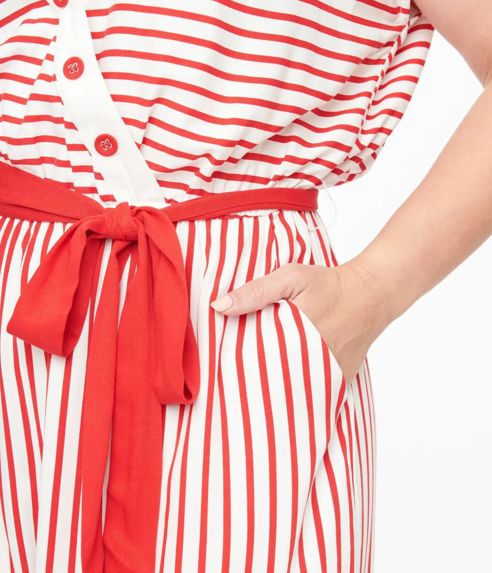 Unique Vintage Rompers & Jumpsuits|Summer Vacation>Hell Bunny 1950s White & Red Striped Jumpsuit