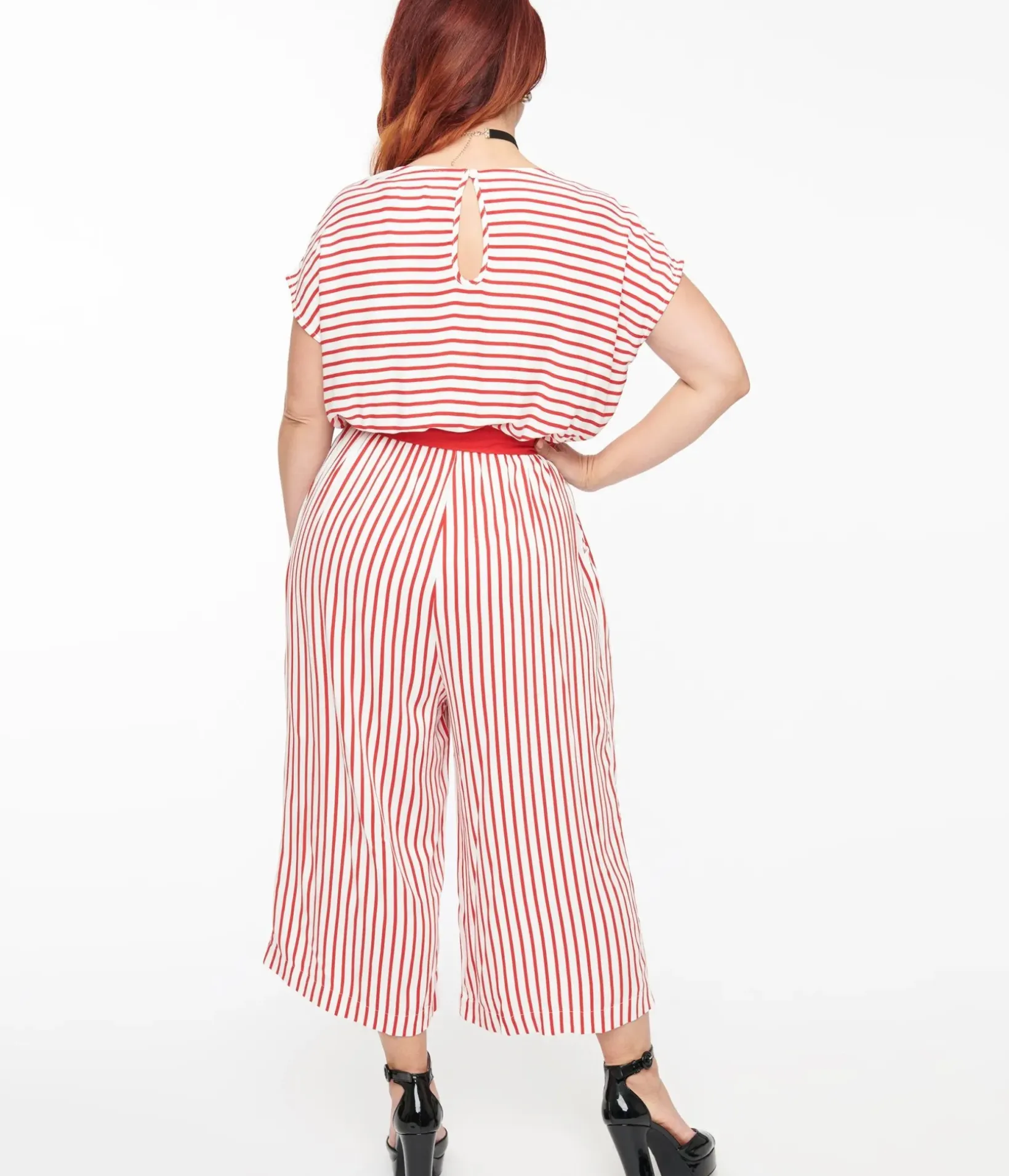 Unique Vintage Rompers & Jumpsuits|Summer Vacation>Hell Bunny 1950s White & Red Striped Jumpsuit