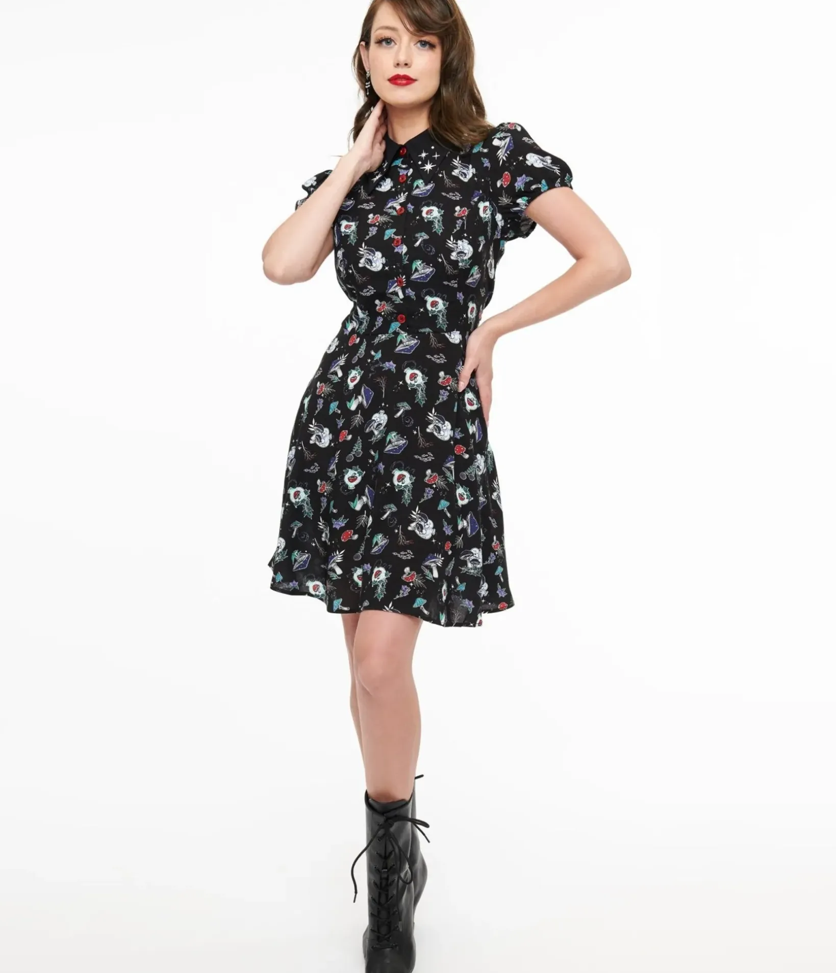 Unique Vintage Fit & Flare|Pocket Dresses>Hell Bunny Witchy Woodland Amanita Mini Dress
