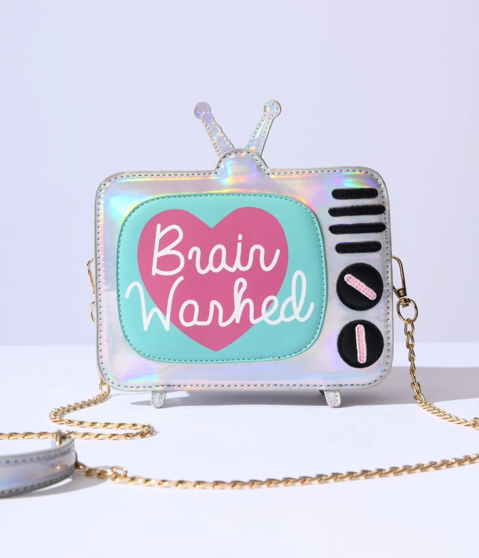 Unique Vintage Novelty Bags>Holographic Brain Washed TV Crossbody Bag