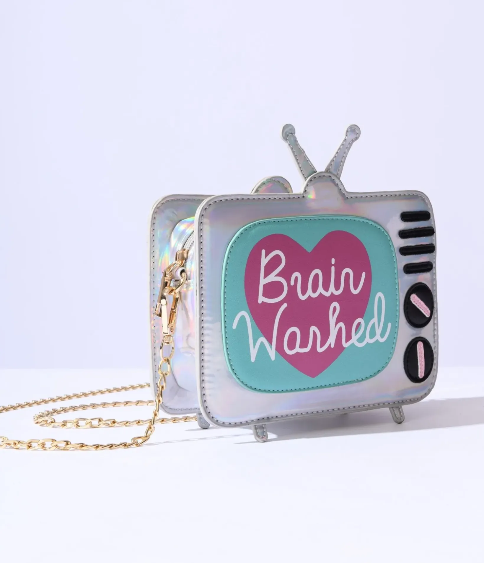 Unique Vintage Novelty Bags>Holographic Brain Washed TV Crossbody Bag