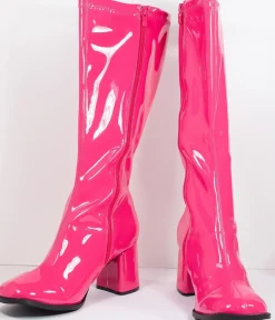 Unique Vintage Barbie Core|Boots>Hot Pink Patent Leatherette Knee High Go Go Boots