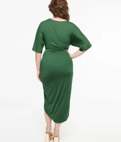 Unique Vintage Pencil|Everyday Dresses>Hunter Green Ruched Pencil Dress