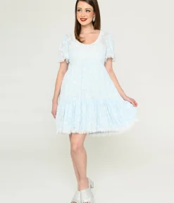 Unique Vintage Babydoll|Babydoll>Ice Blue Bat & Moon Flocked Babydoll Dress