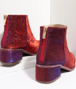 Unique Vintage Boots|Heels>Iridescent Wine Sparkle Booties