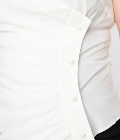 Unique Vintage Blouses>Ivory Asymmetrical Pleated Top