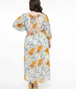 Unique Vintage Maxi|Everyday Dresses>Ivory & Multicolor Floral Maxi Dress