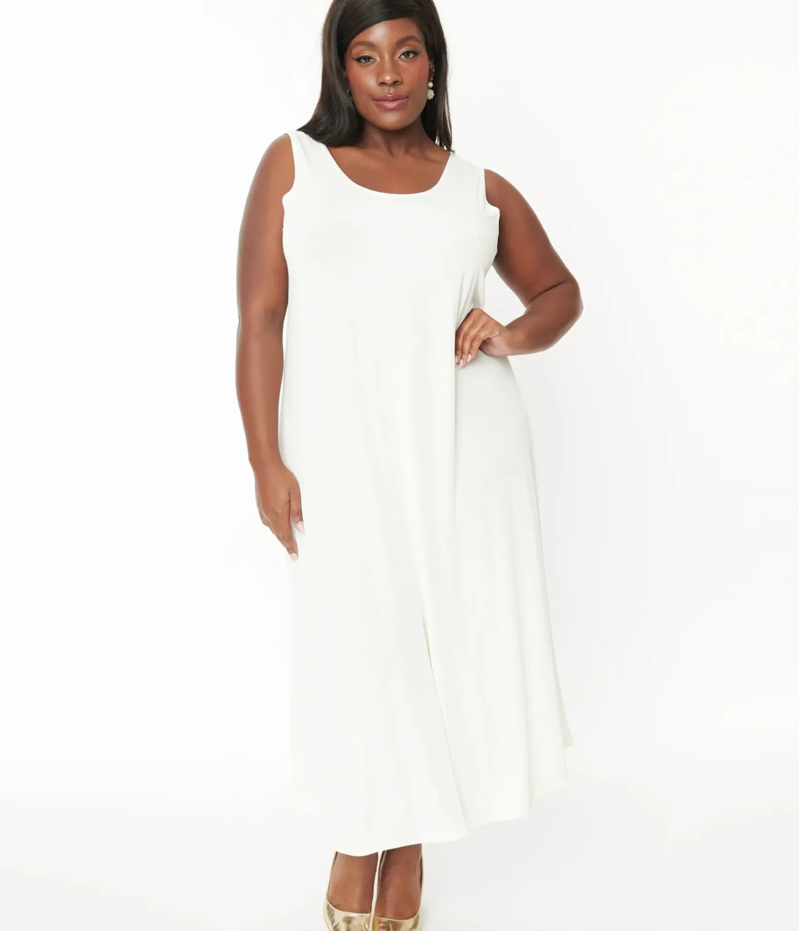Unique Vintage Maxi|Midi & Maxi>Ivory Slip Maxi Dress