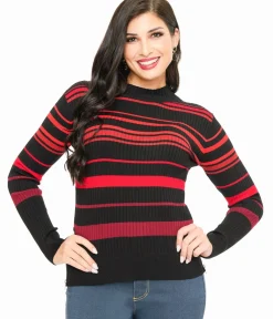Unique Vintage Sweaters & Cardigans|All Things Red>Jawbreaker Red & Black Stripe High Neck Sweater