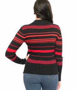 Unique Vintage Sweaters & Cardigans|All Things Red>Jawbreaker Red & Black Stripe High Neck Sweater