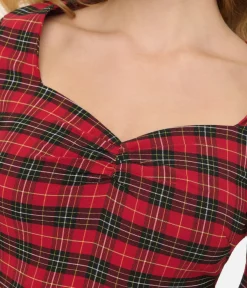 Unique Vintage Everyday Dresses|All Things Red>Jawbreaker Red Tartan & Black Heart Mini Dress