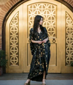 Unique Vintage Maxi|Caftans>Jennafer Grace Black & Gold Celestia Caftan