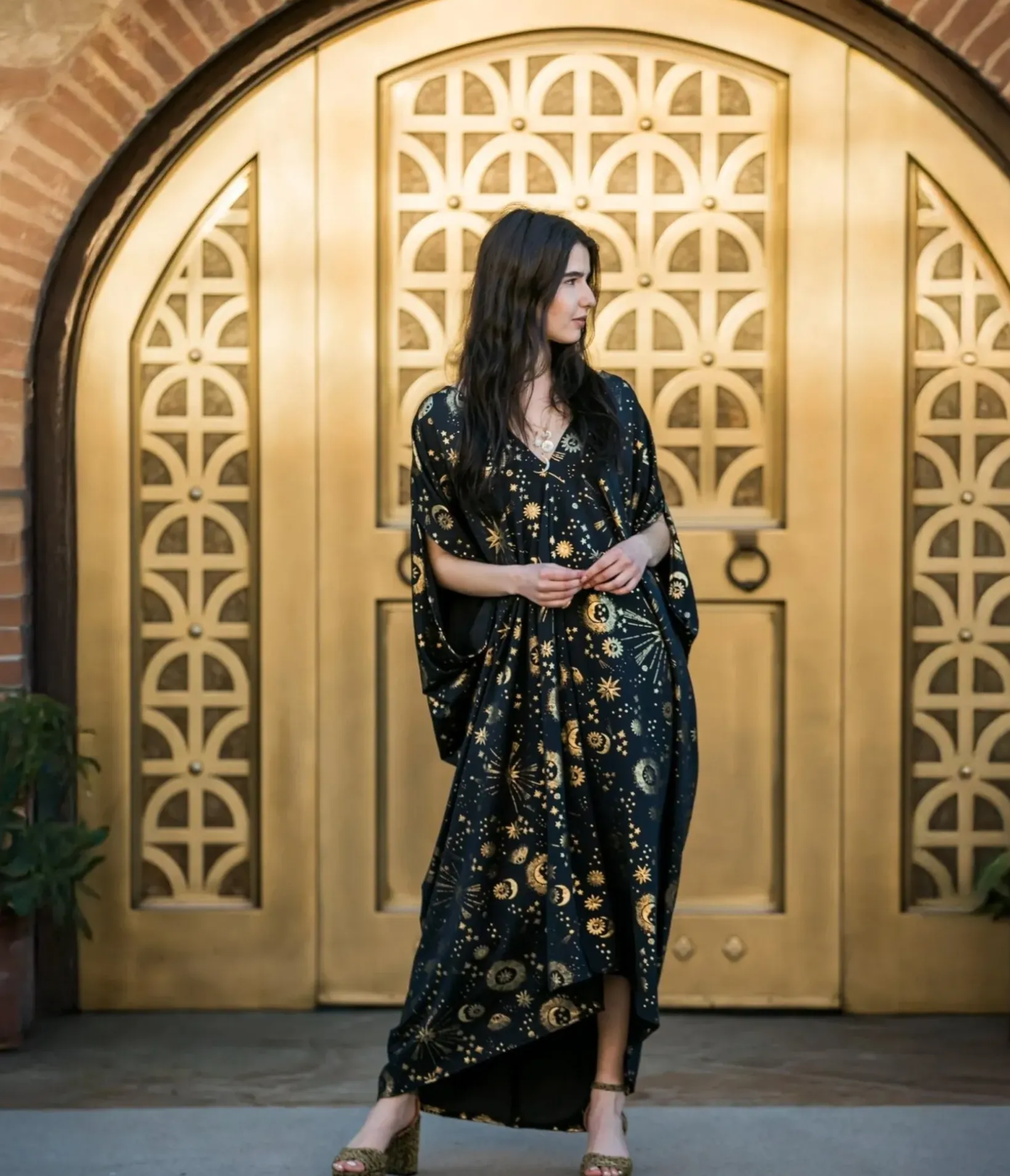 Unique Vintage Maxi|Caftans>Jennafer Grace Black & Gold Celestia Caftan