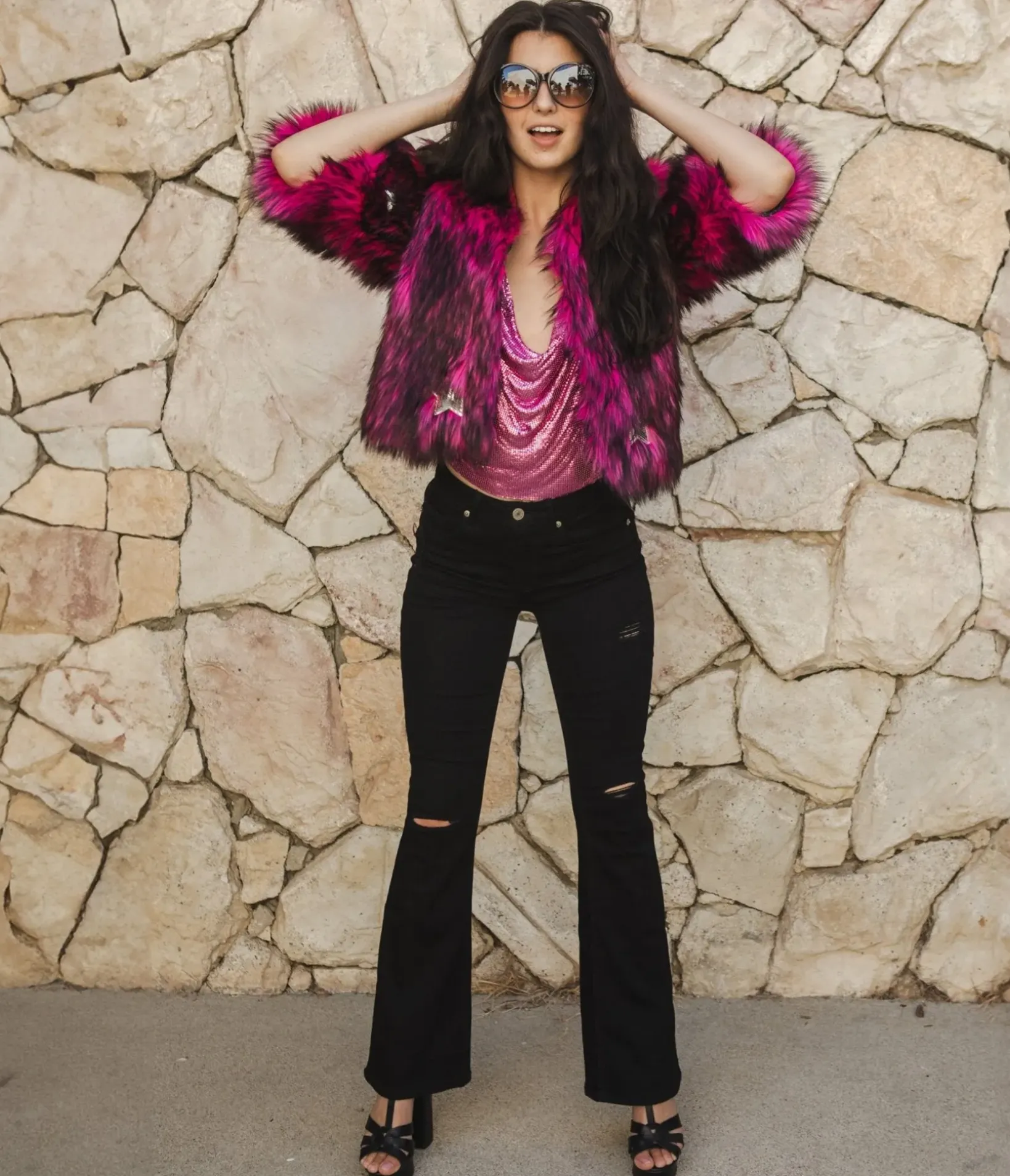 Unique Vintage Coats & Jackets|All Things Pink>Jennafer Grace Monster Pink Planet Queen Faux Fur Jacket