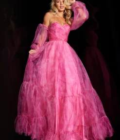 Unique Vintage Special Occasion|Prom Dresses>Jovani Fuchsia Off The Shoulder Ruched Organza Ballgown