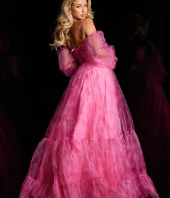 Unique Vintage Special Occasion|Prom Dresses>Jovani Fuchsia Off The Shoulder Ruched Organza Ballgown