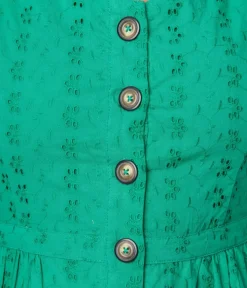 Unique Vintage Swing|Pocket Dresses>Kelly Green Eyelet Button Up Sundress