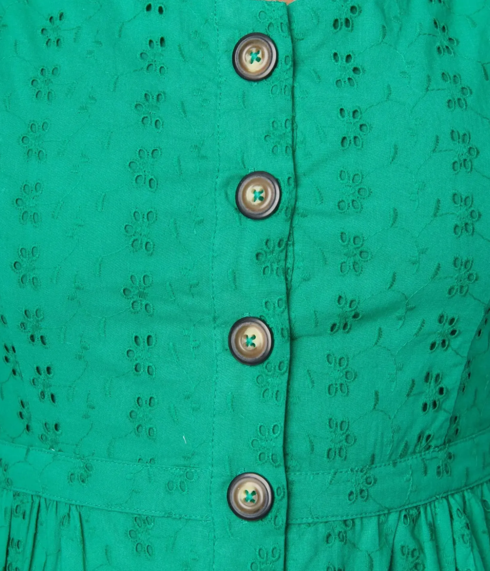 Unique Vintage Swing|Pocket Dresses>Kelly Green Eyelet Button Up Sundress