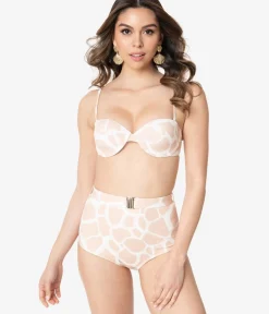 Unique Vintage Swim Tops|Two Piece Swim>Kingdom & State Beige & White Giraffe Print Swim Top