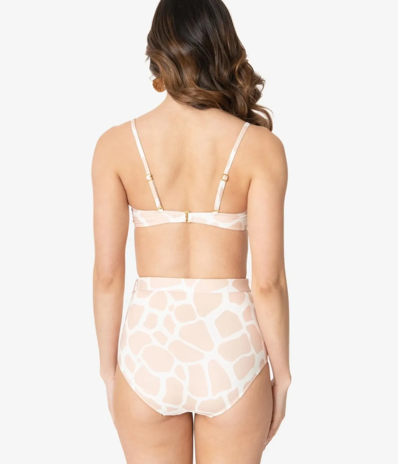 Unique Vintage Swim Tops|Two Piece Swim>Kingdom & State Beige & White Giraffe Print Swim Top