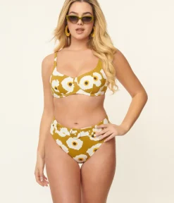 Unique Vintage Swim Tops|Two Piece Swim>Kingdom & State Olive & White Poppy Swim Top