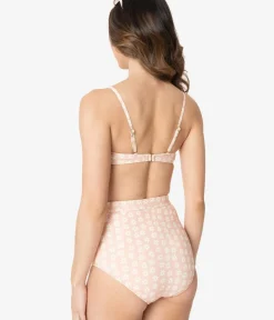 Unique Vintage Swim Tops|Two Piece Swim>Kingdom & State Peach & Ivory Daisy Print Swim Top