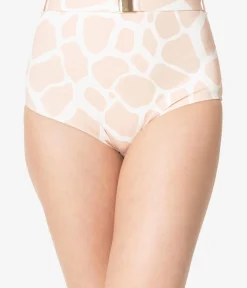 Unique Vintage Swim Bottoms|Two Piece Swim>Kingdom & State 1970s Beige & White Giraffe Print Swim Bottoms