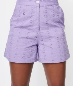 Unique Vintage Shorts>Lavender Eyelet Shorts