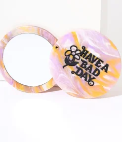Unique Vintage Beauty|Gift Under $20>Lavender & Orange Marble Have A Bad Day Compact Pocket Mirror