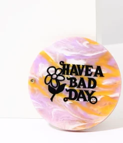 Unique Vintage Beauty|Gift Under $20>Lavender & Orange Marble Have A Bad Day Compact Pocket Mirror