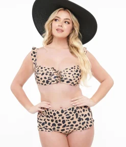 Unique Vintage Two Piece Swim>Leopard Print Two Piece Swim Set
