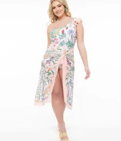 Unique Vintage One Piece Swim|All Things Pink>Light Pink Floral Swimsuit & Coverup Skirt