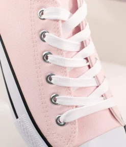 Unique Vintage Flats|Sneakers>Light Pink Lace Up Canvas Sneakers