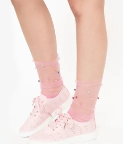 Unique Vintage Flats|All Things Pink>Light Pink Perforated Sneakers
