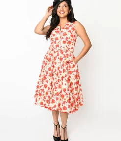 Unique Vintage Swing|Pocket Dresses>Light Pink Strawberry Love Swing Dress