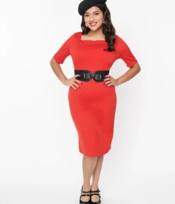 Unique Vintage Pencil|Everyday Dresses>Lipstick Red Wiggle Dress