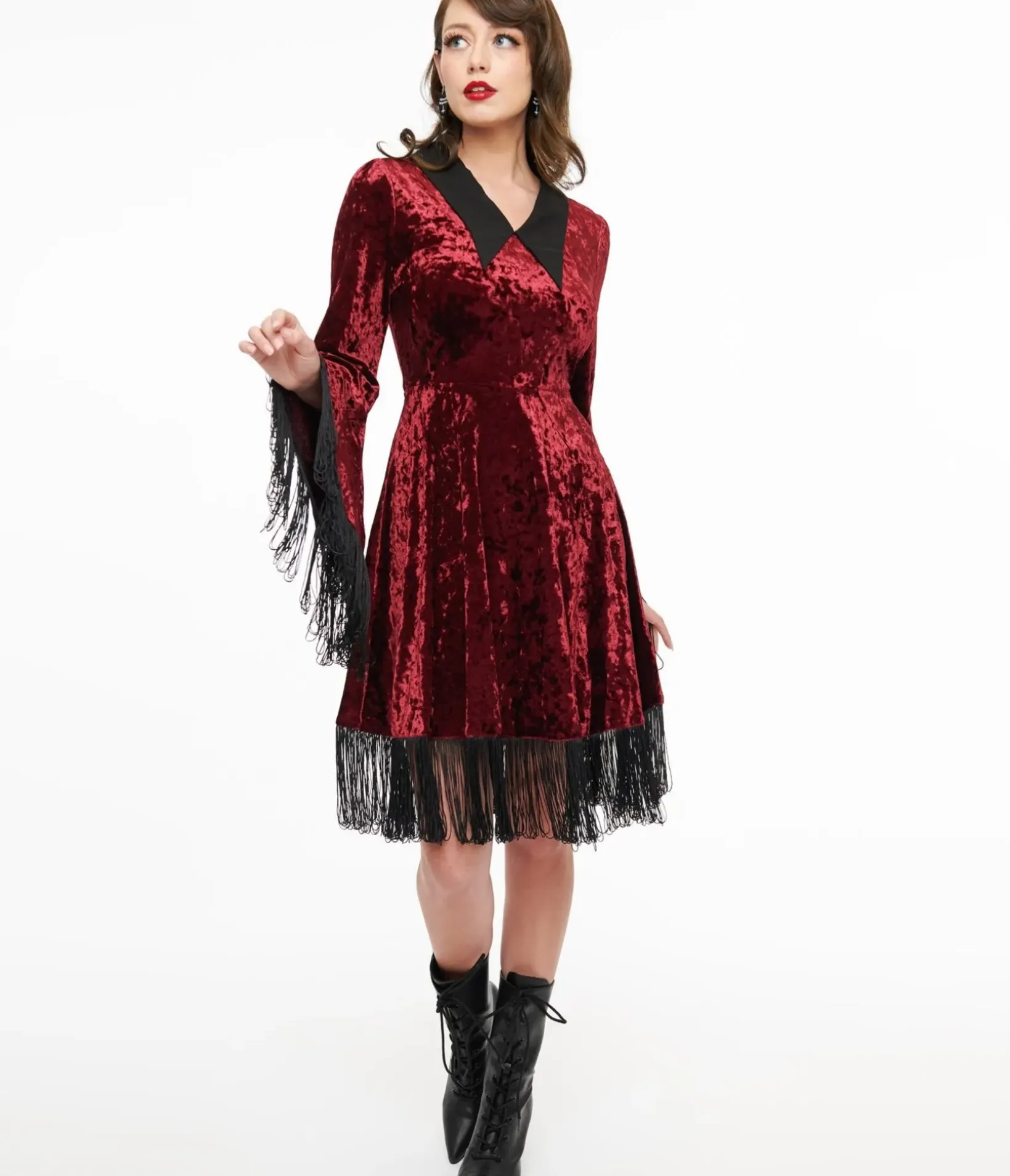 Unique Vintage Everyday Dresses|Disney Bounding>Lively Ghosts Red Velvet Fringe Moon Dress