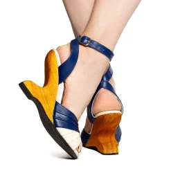 Unique Vintage Heels|Wedges>Lucky Lou Shoes Hey Sailor Navy & Cream Boom Boom Wedges