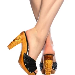 Unique Vintage Heels>Lucky Lou Shoes The Rockin' Tiki Strapless Black Leatherette Heels