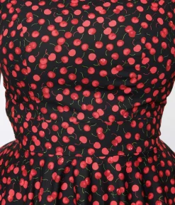 Unique Vintage Swing|Swing>Magnolia Place Black & Cherry Anna Swing Dress