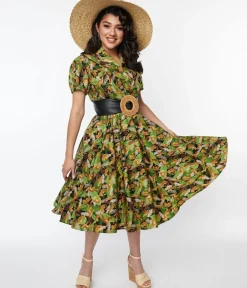 Unique Vintage Swing|Swing>Magnolia Place Black Jungle Mona Swing Dress