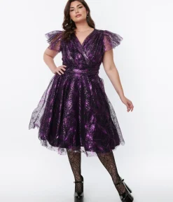 Unique Vintage Swing|Swing>Magnolia Place Black & Purple Spider Web Midori Swing Dress