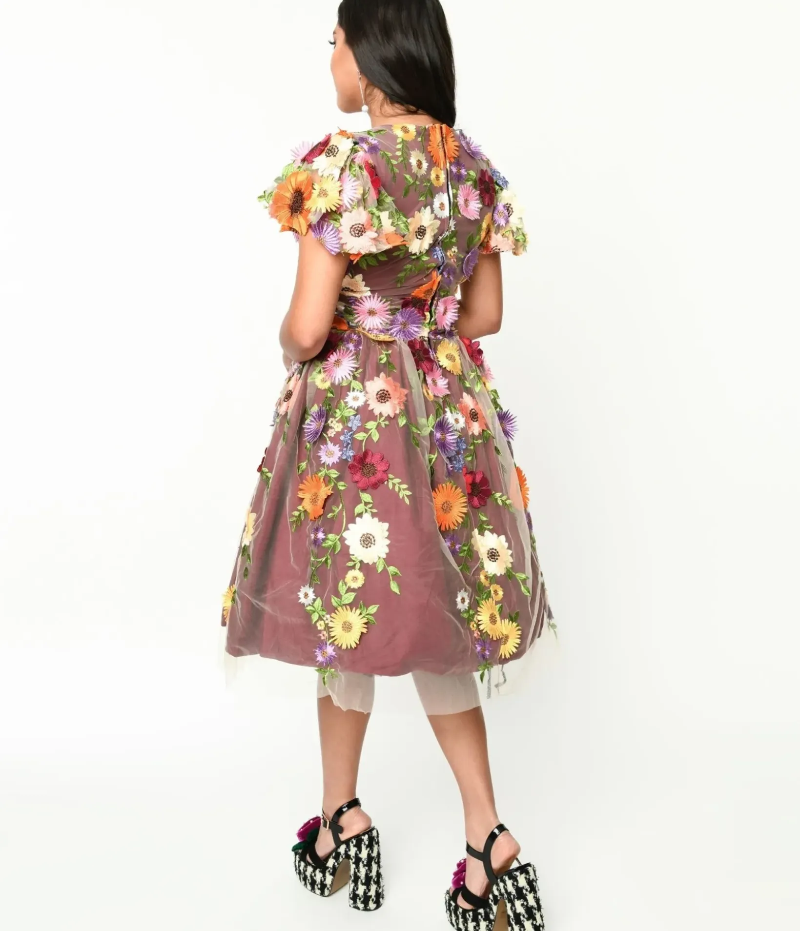 Unique Vintage Swing|Swing>Magnolia Place Burgundy Flower Party Midori Swing Dress