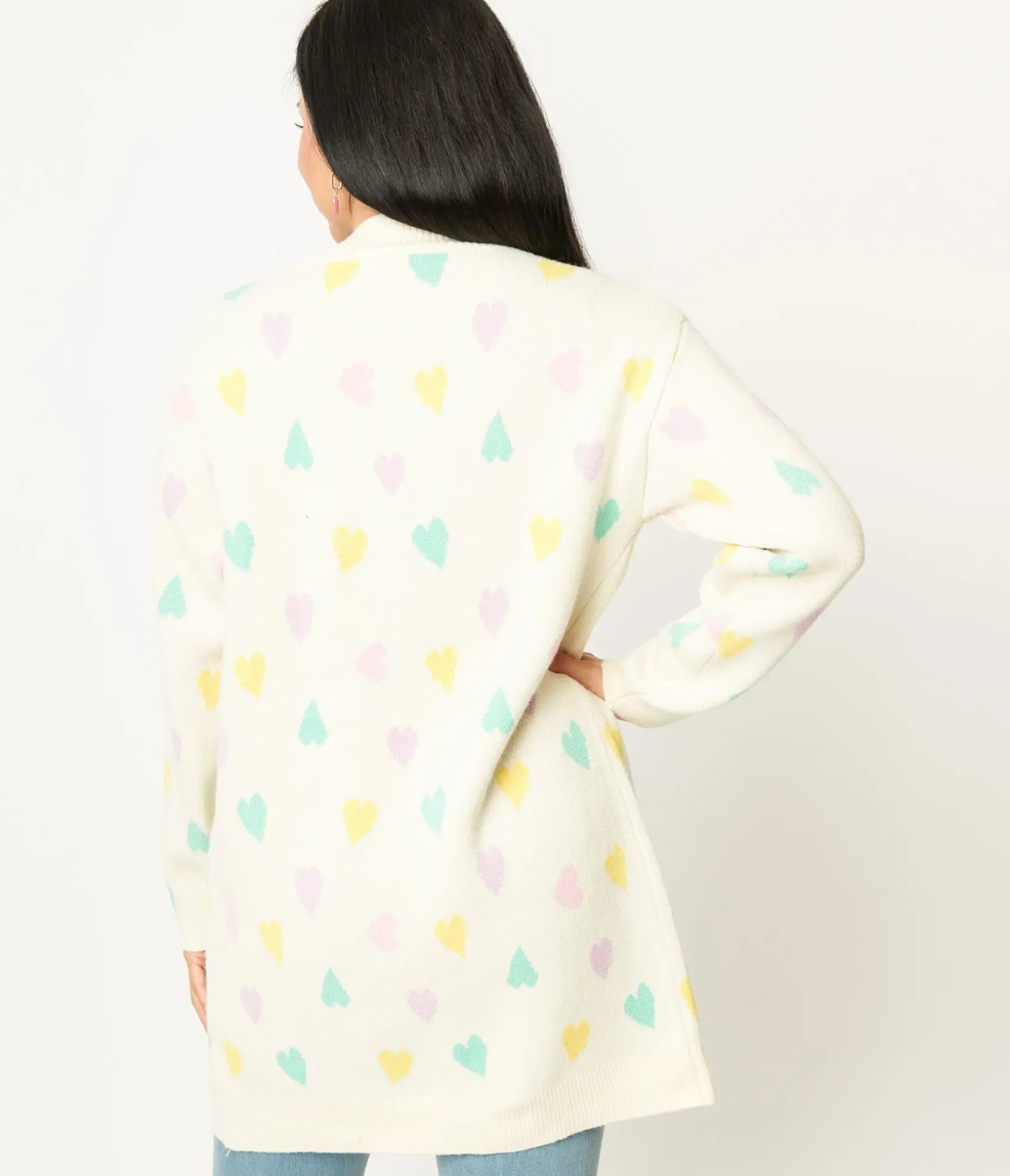 Unique Vintage Sweaters & Cardigans>Magnolia Place Cream & Pastel Hearts Cardigan