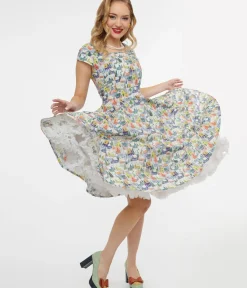 Unique Vintage Swing|Pocket Dresses>Magnolia Place Multicolor Winter House Print Anna Swing Dress