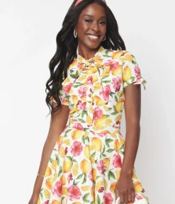 Unique Vintage All Things Pink>Magnolia Place Pink Florals & Lemons Elanor Top