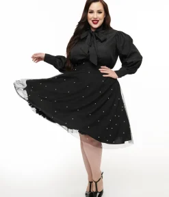 Unique Vintage Skirts|Skirts>Magnolia Place Plus Size Black & Faux Pearl Sally Swing Skirt
