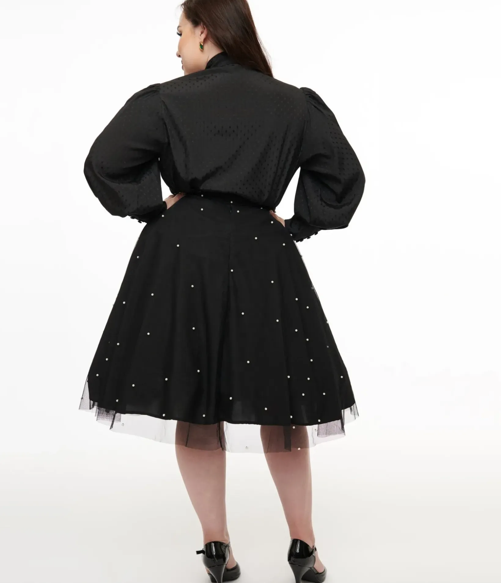 Unique Vintage Skirts|Skirts>Magnolia Place Plus Size Black & Faux Pearl Sally Swing Skirt