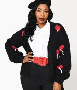 Unique Vintage Sweaters & Cardigans|Sweaters & Cardigans>Magnolia Place Plus Size Black Heart Lollipop Open Cardigan
