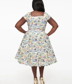 Unique Vintage Swing|Pocket Dresses>Magnolia Place Plus Size Multicolor Winter House Print Anna Swing Dress